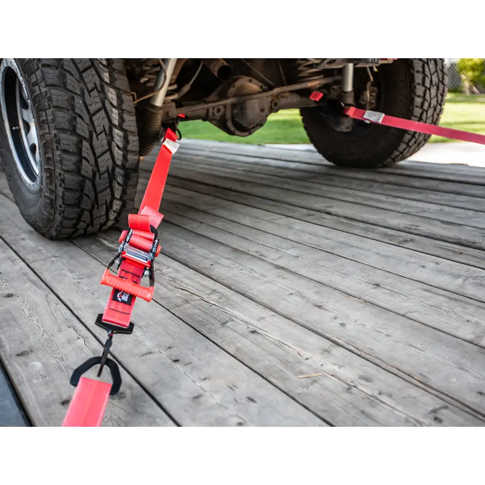AFX Motorsports | 2In x 8Ft Ratchet Tie Down w/ Twisted Snap Hooks & Axle Strap Combo -BLACK