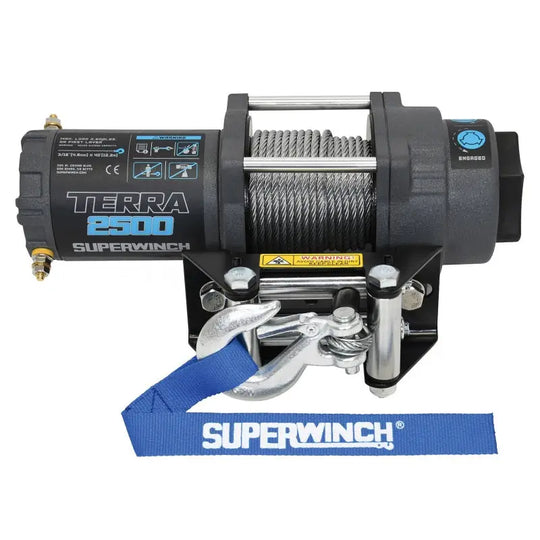 AFX Motorsports | Superwinch 2500 LBS 12V DC 3/16in x 40ft Steel Rope Terra 2500 Winch - Gray Wrinkle